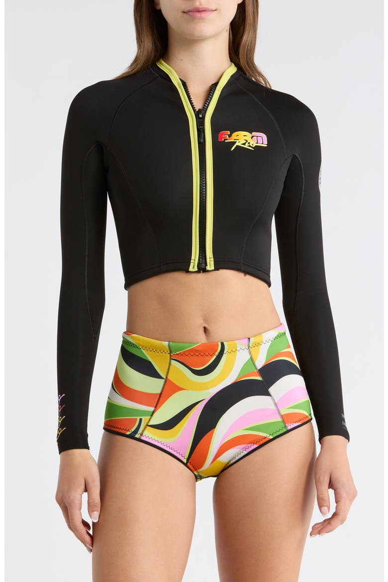x Farm Rio G-Bomb 1.5mm Crop Swim Jacket, Main, color, NEON WAVES