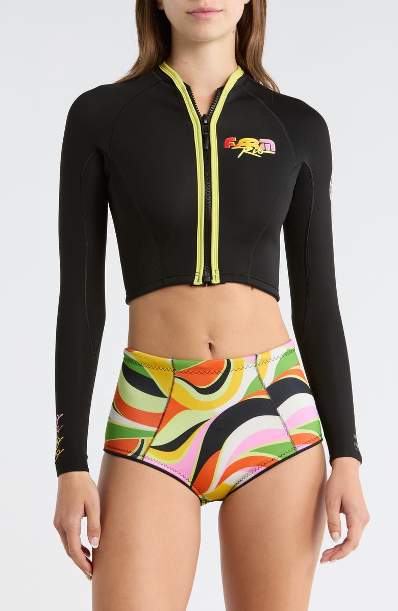 Rip Curl x Farm Rio G-Bomb 1.5mm Crop Swim Jacket, Main, color, Neon Waves