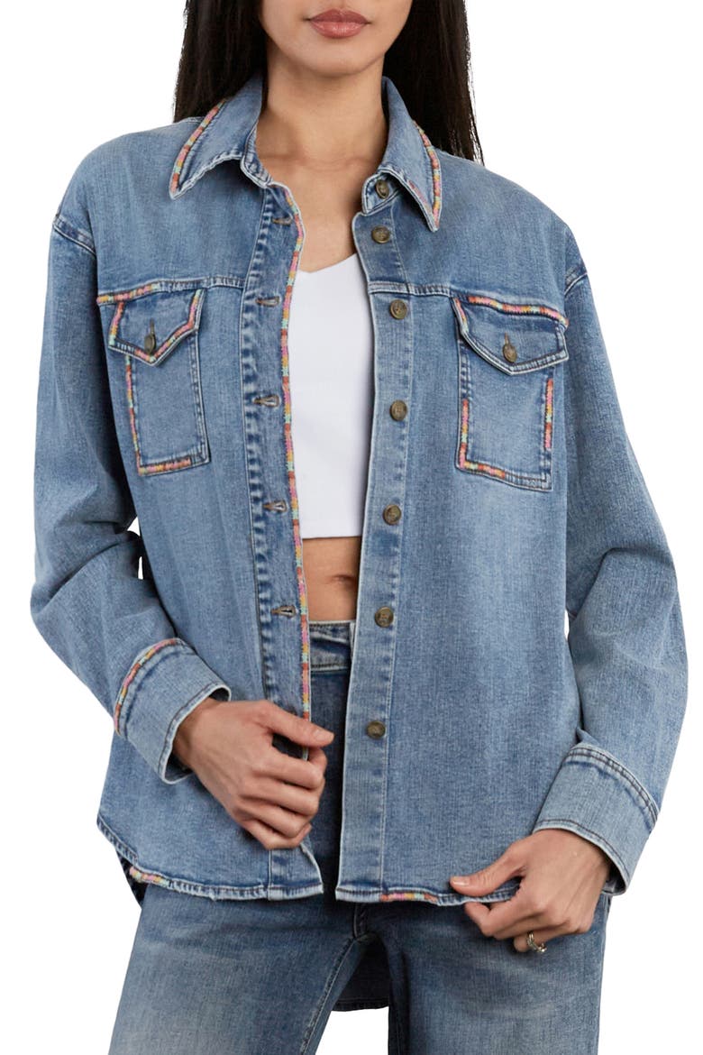 Kaleidoscope Embroidered Denim Shirt Jacket, Alternate, color, MULTI DENIM