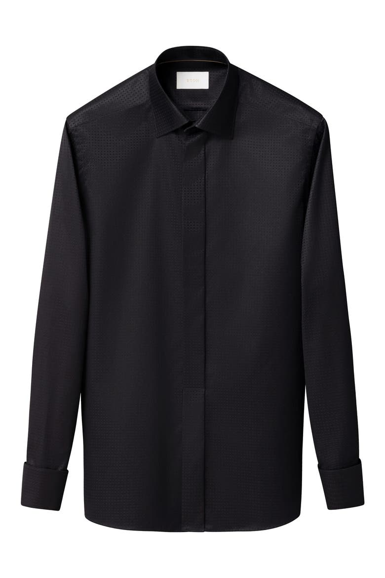 Contemporary Fit Geometric Brocade Supima Cotton Dress Shirt, Alternate, color, BLACK