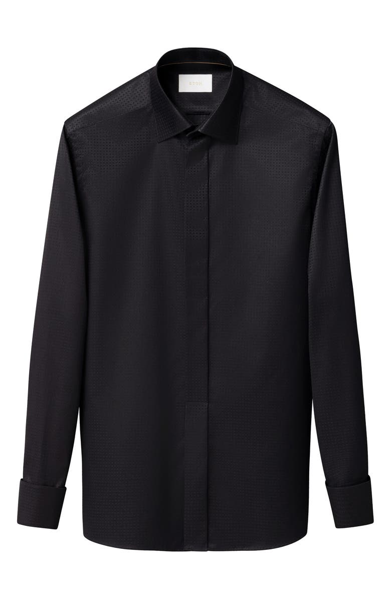 Eton Contemporary Fit Geometric Brocade Supima Cotton Dress Shirt, Alternate, color, Black