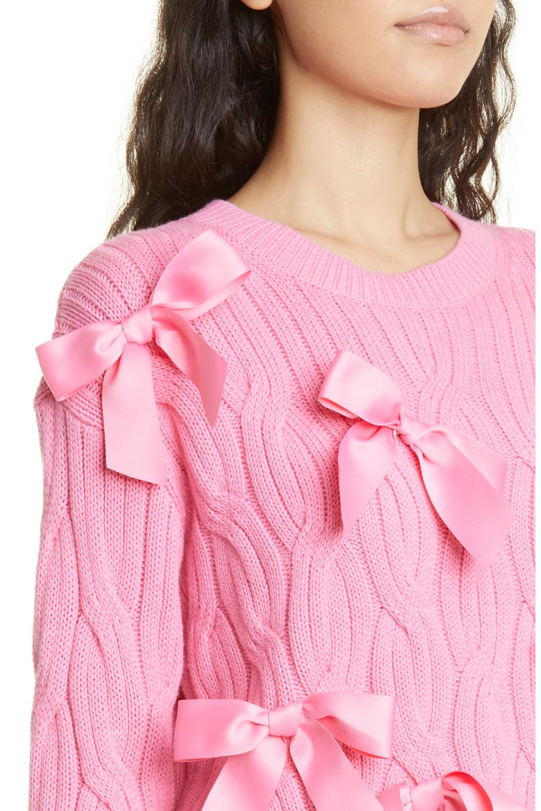 Beau Relaxed Fit Bow Detail Cable Sweater, Alternate, color, PRIMROSE