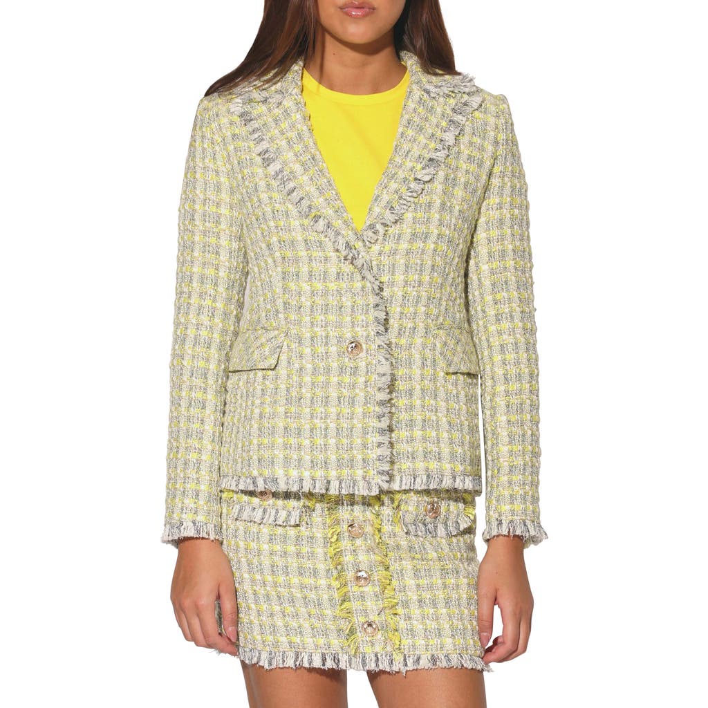 Shop Walter Baker Damon Tweed Blazer Jacket In Malibu Yellow Tweed