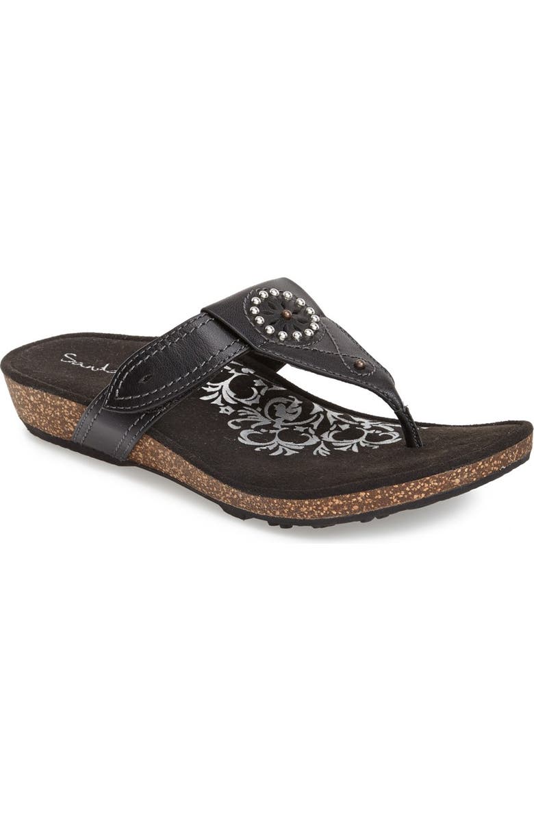 Aetrex 'Emily' Leather Thong Sandal, Main, color,