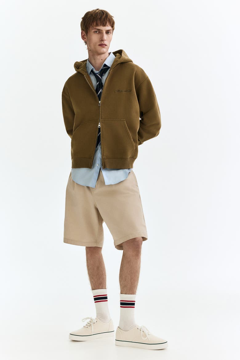 Loose Fit Zip-through Hoodie, Alternate, color, Khaki green
