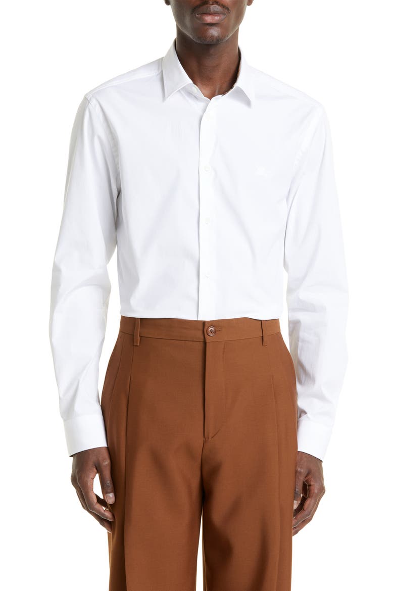 Sherfield Equestrian Knight Stretch Cotton Poplin Button-Up Shirt, Main, color, WHITE