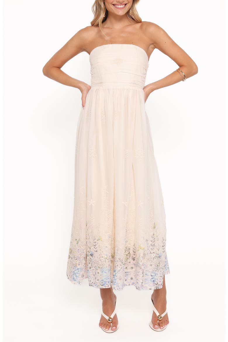 Kayt Print Embroidered Strapless Maxi Dress, Main, color, EMBROIDERED FLORAL