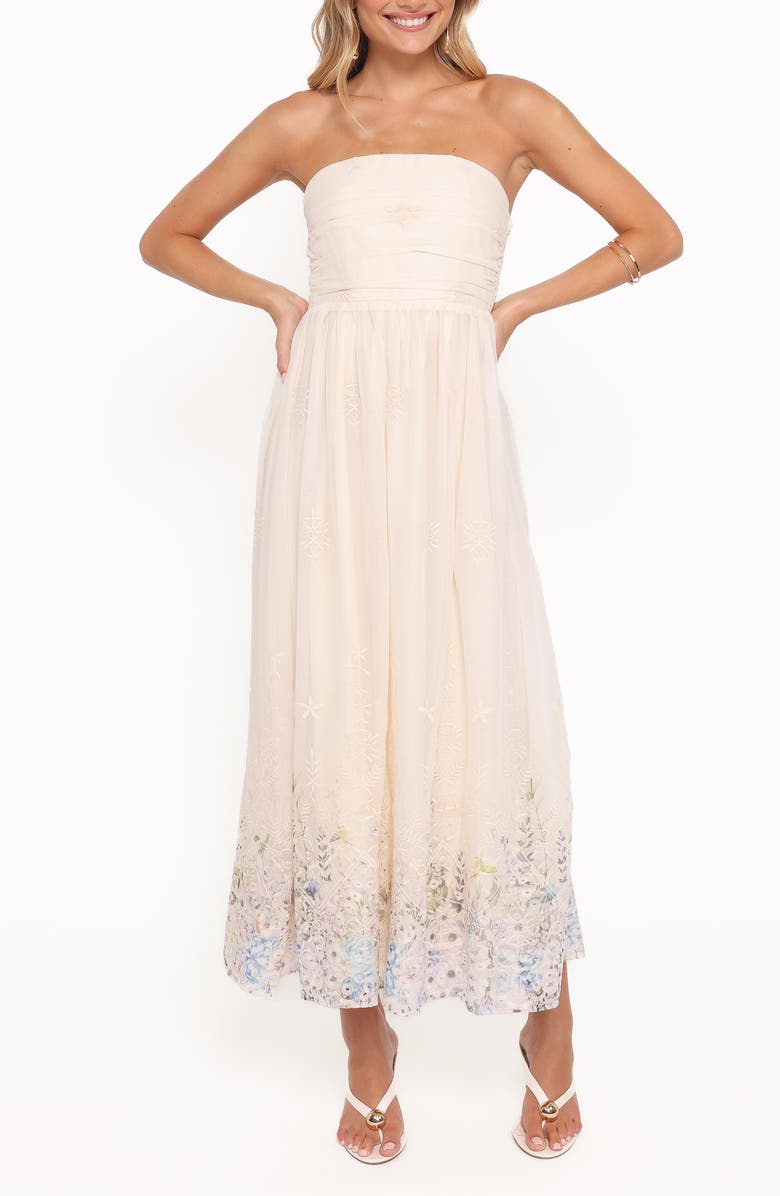 Petal & Pup Kayt Print Embroidered Strapless Maxi Dress, Main, color, Embroidered Floral