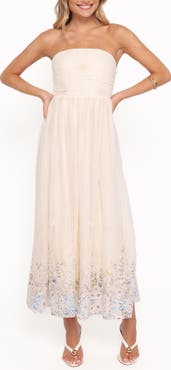 Petal & Pup Kayt Print Embroidered Strapless Maxi Dress