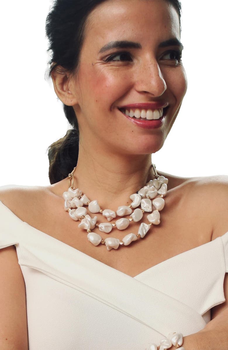 SAACHI Seashell Pearl Layered Necklace, Alternate, color, Ivory