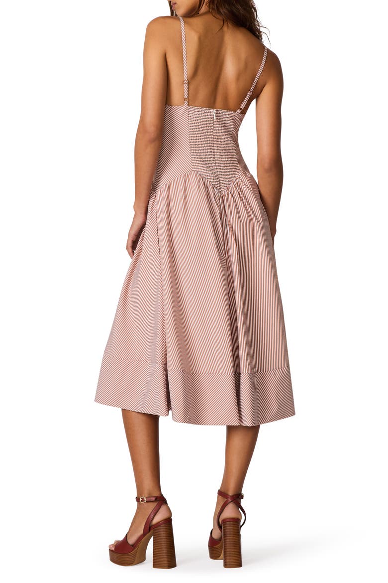 Una Stripe Seersucker Midi Dress, Alternate, color, CARAMEL CAFE
