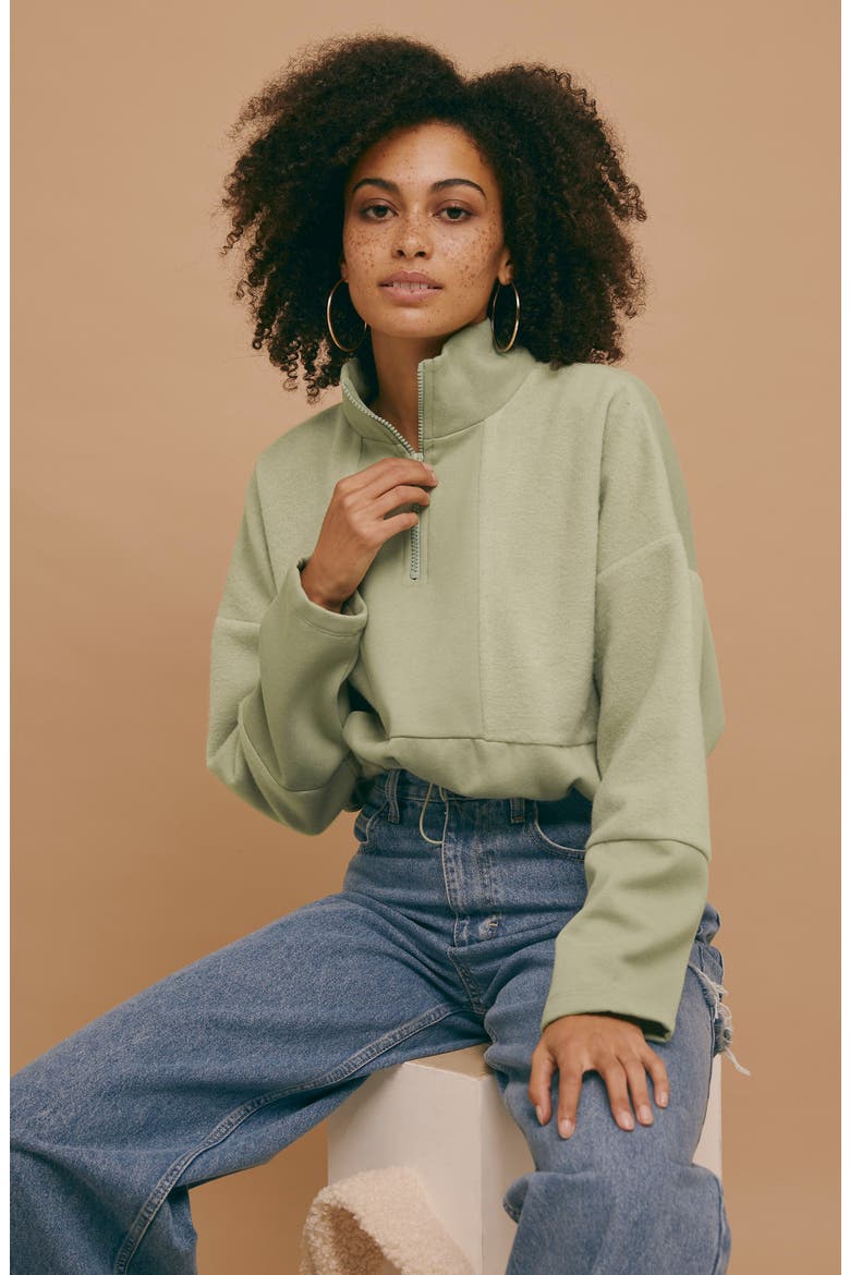 Panel Half Zip Fleece Pullover, Alternate, color, GREEN