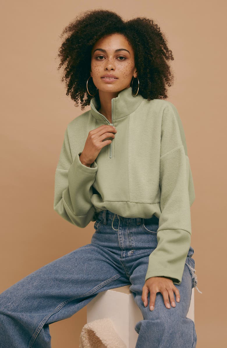 Topshop Panel Half Zip Fleece Pullover, Alternate, color, 