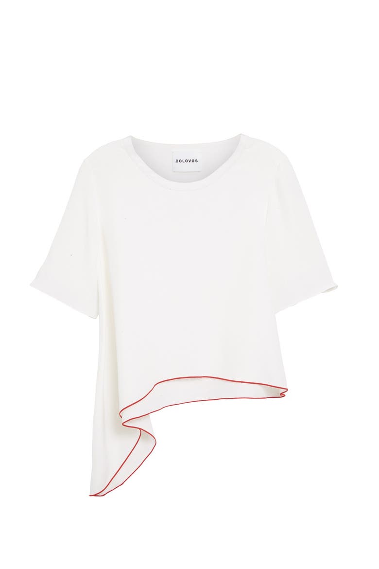 Asymmetrical Silk Tee, Alternate, color, WHITE