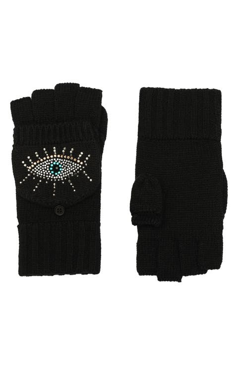 Evil Eye Convertible Crystal Embellished Mittens