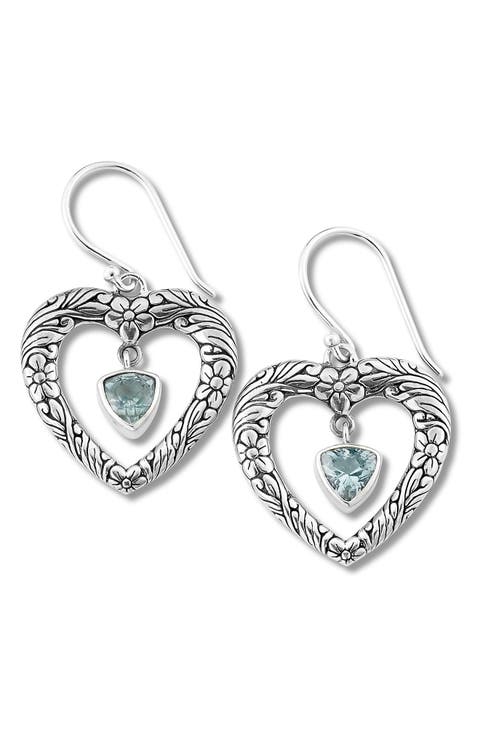 Blue Topaz Heart Drop Earrings