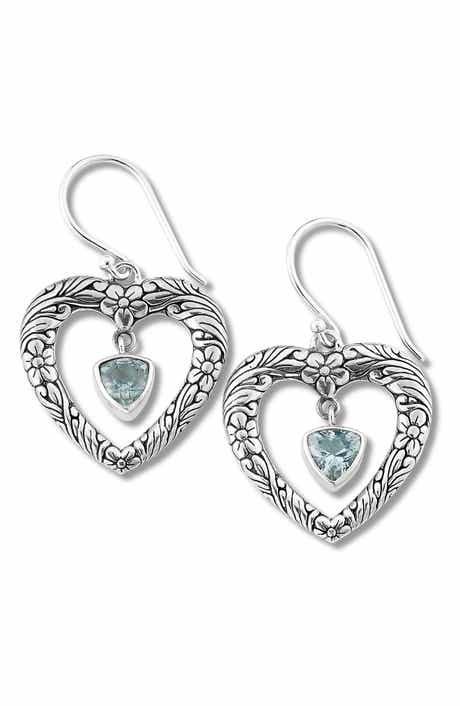 SAMUEL B. Blue Topaz Heart Drop Earrings