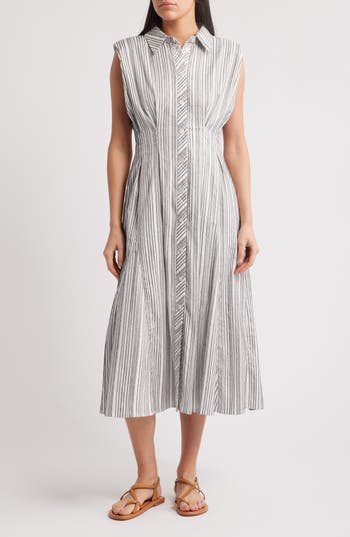 Zoe And Claire Stripe Sleeveless Shirtdress In Multi