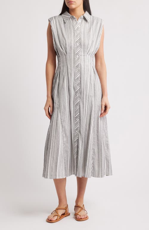 Zoe And Claire Stripe Sleeveless Shirtdress In White/black