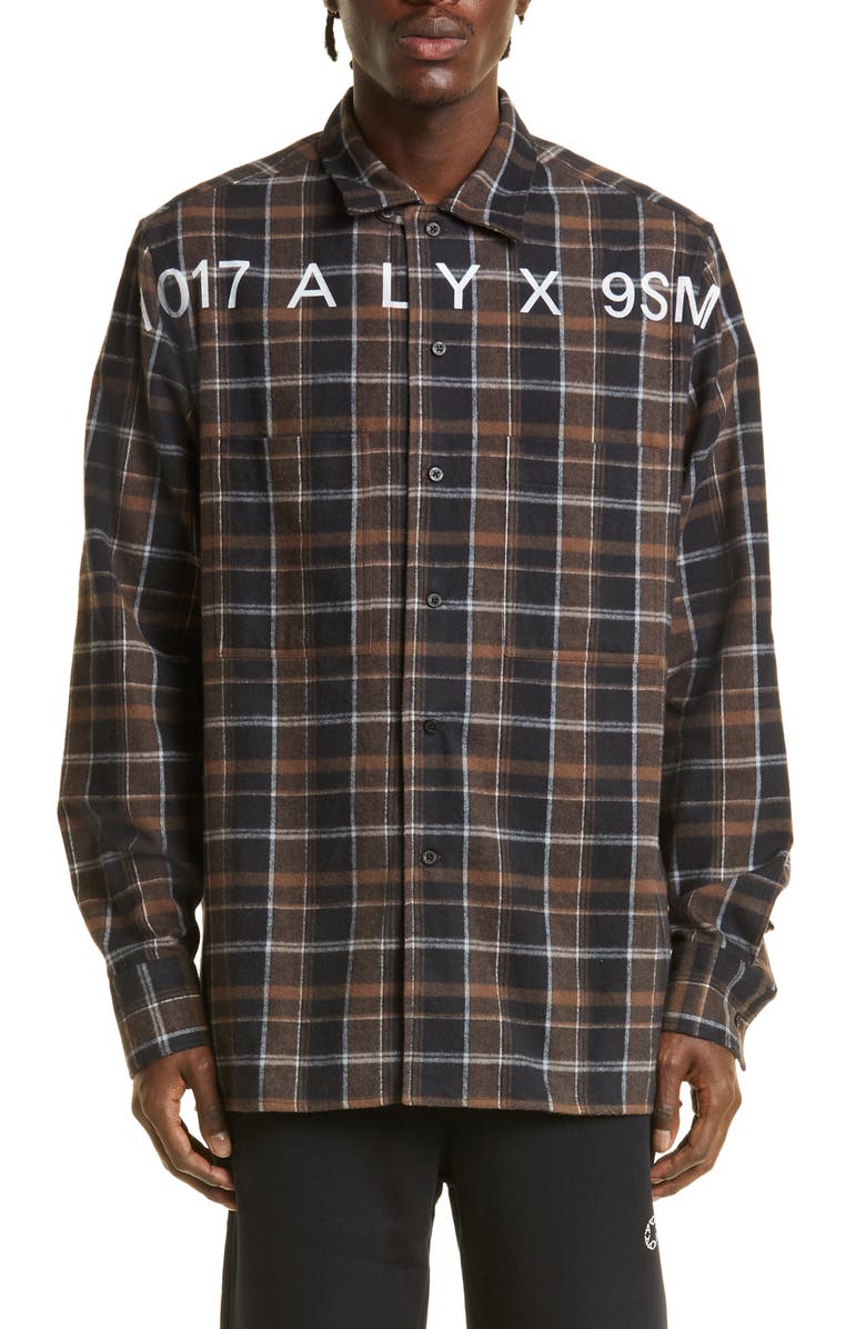 1017 ALYX 9SM Men's Embroidered Logo Plaid Camp Shirt, Main, color,