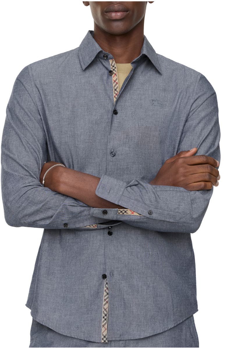 Burberry Regular Fit Cotton Blend Shirt, Main, color, Bright Navy