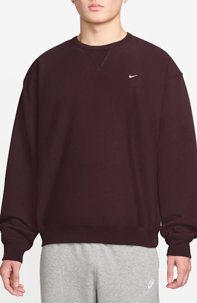 Nike Fleece Crewneck Sweatshirt, Main, color, Burgundy Crush/ White