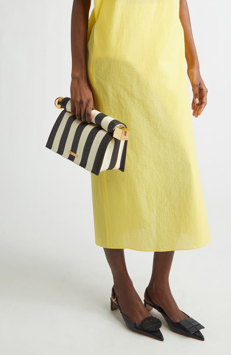 Jacquemus La Pochette Rond Carré Stripe Leather Clutch, Alternate, color, Natural / Black 1Fy