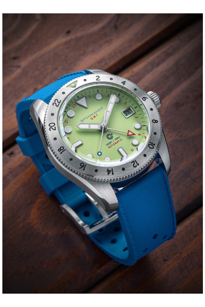 Croft GMT Automatic Bracelet & Rubber Strap Watch, 39mm, Alternate, color, GREEN
