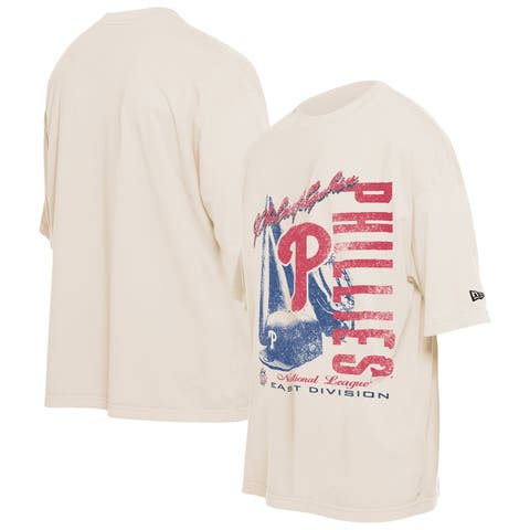 Men's New Era Cream Philadelphia Phillies Cooperstown Collection Oversized Throwback Distressed T-Shirt