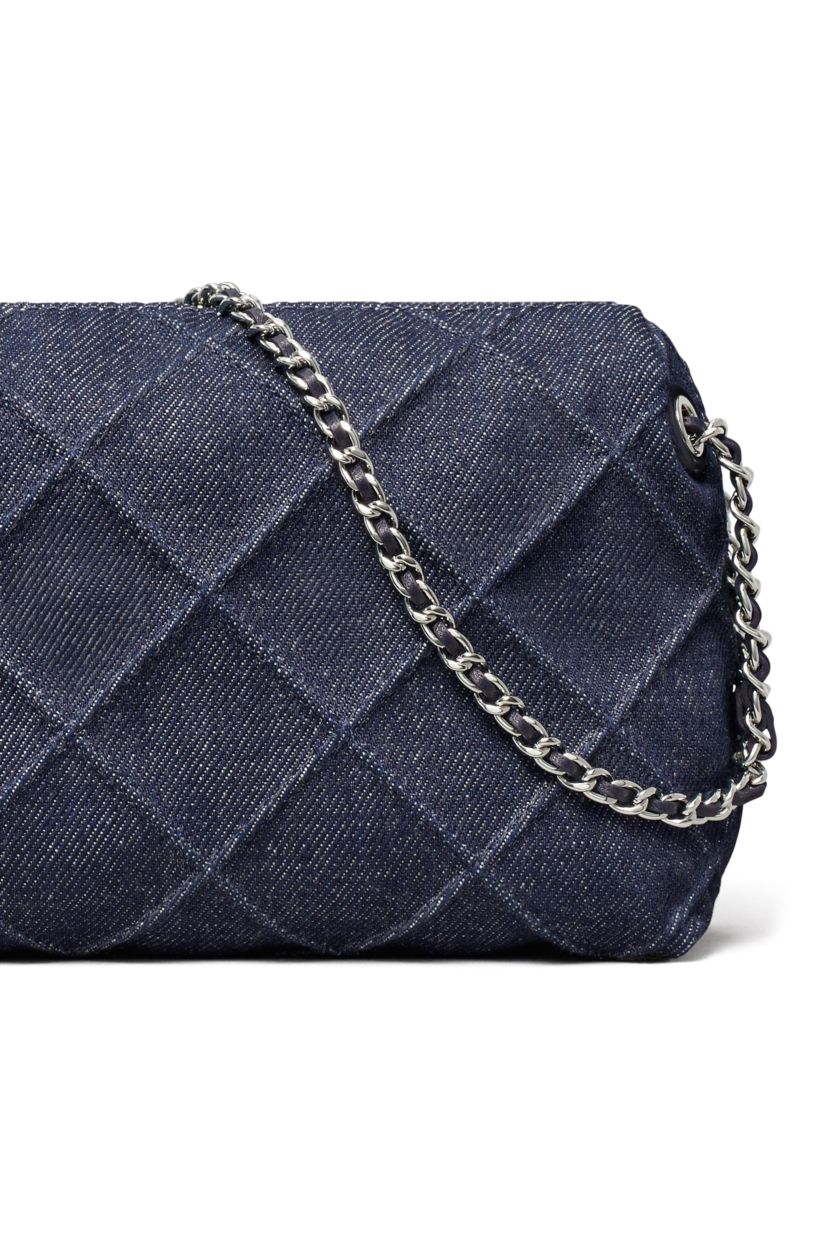 Tory Burch Fleming Denim Soft Crossbody Bag, Alternate, color, Blue