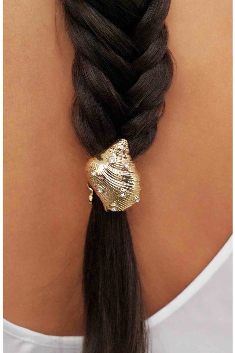 Soleil Seashell Ponytail Holder, Alternate, color, GOLD