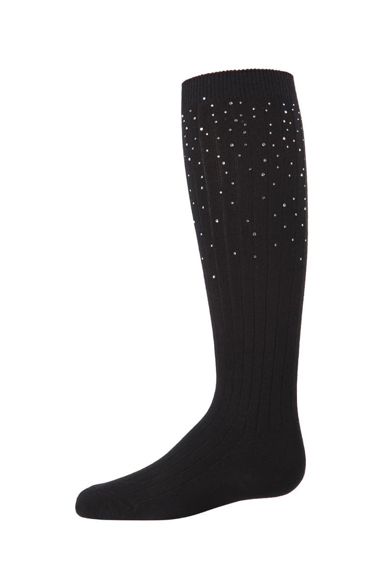 MeMoi Ribbed Gemstone Knee High Socks, Main, color, Black
