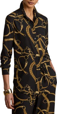 Lauren Ralph Lauren Belting Print Crêpe de Chine Button-Up Shirt