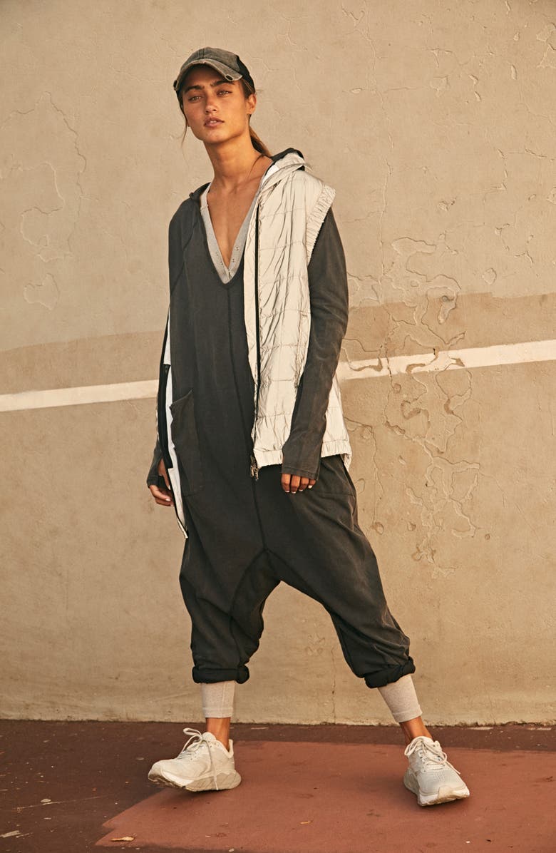 FP Movement by Free People Free People FP Movement Hot Shot Long Sleeve Stretch Cotton Jumpsuit, Alternate, color, Black