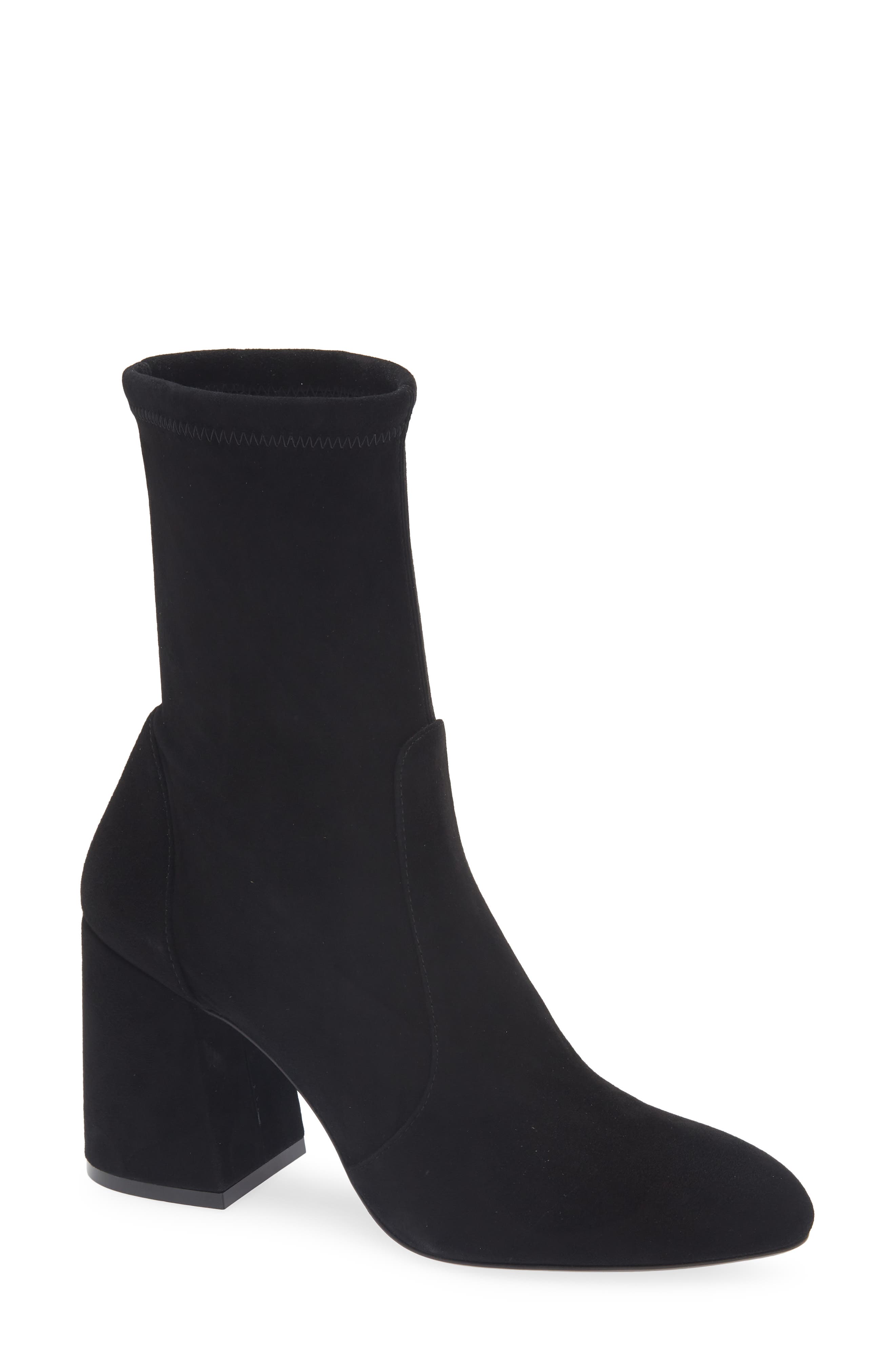 Stuart Weitzman Essentialist Stretch Bootie, Main, color, Black Suede