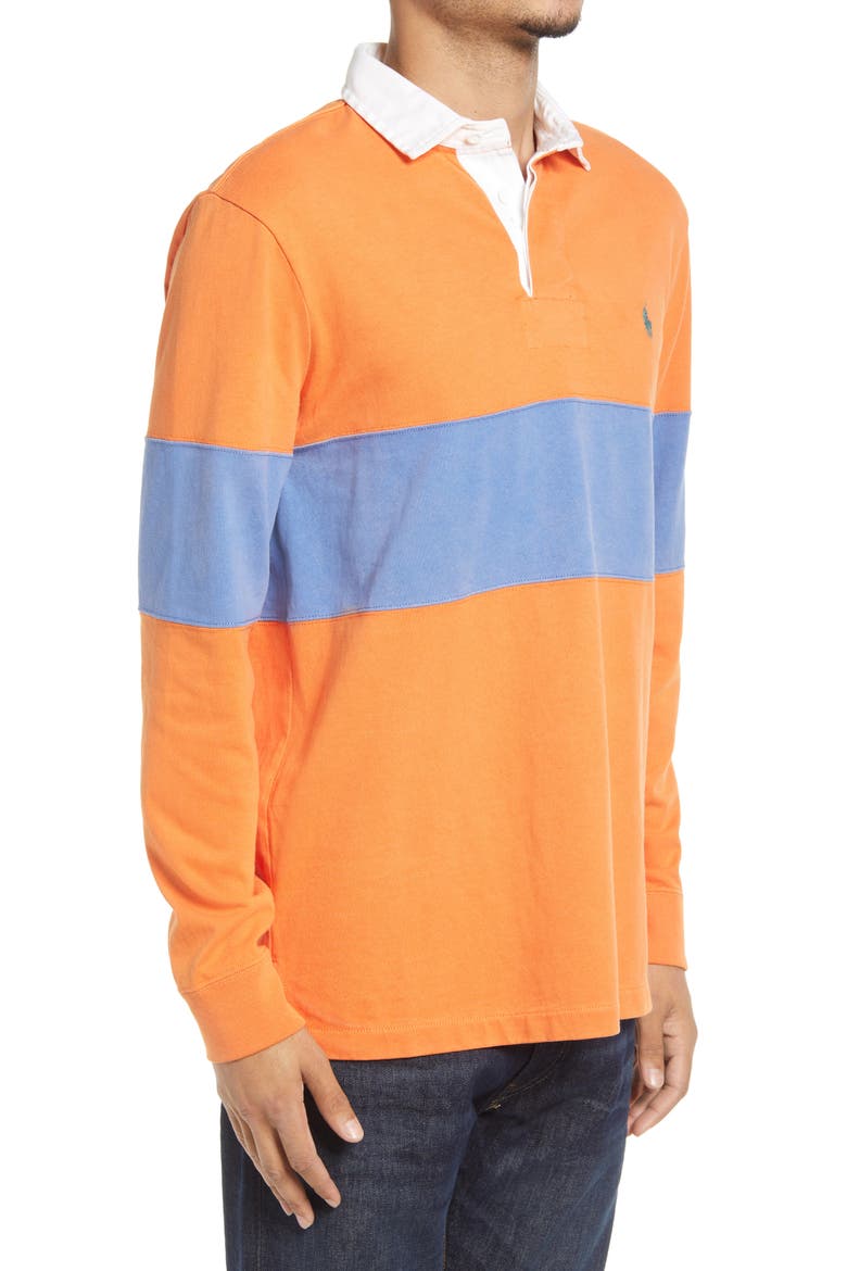 Stripe Long Sleeve Cotton Polo, Alternate, color, KONA ORANGE/ DEEP BLUE
