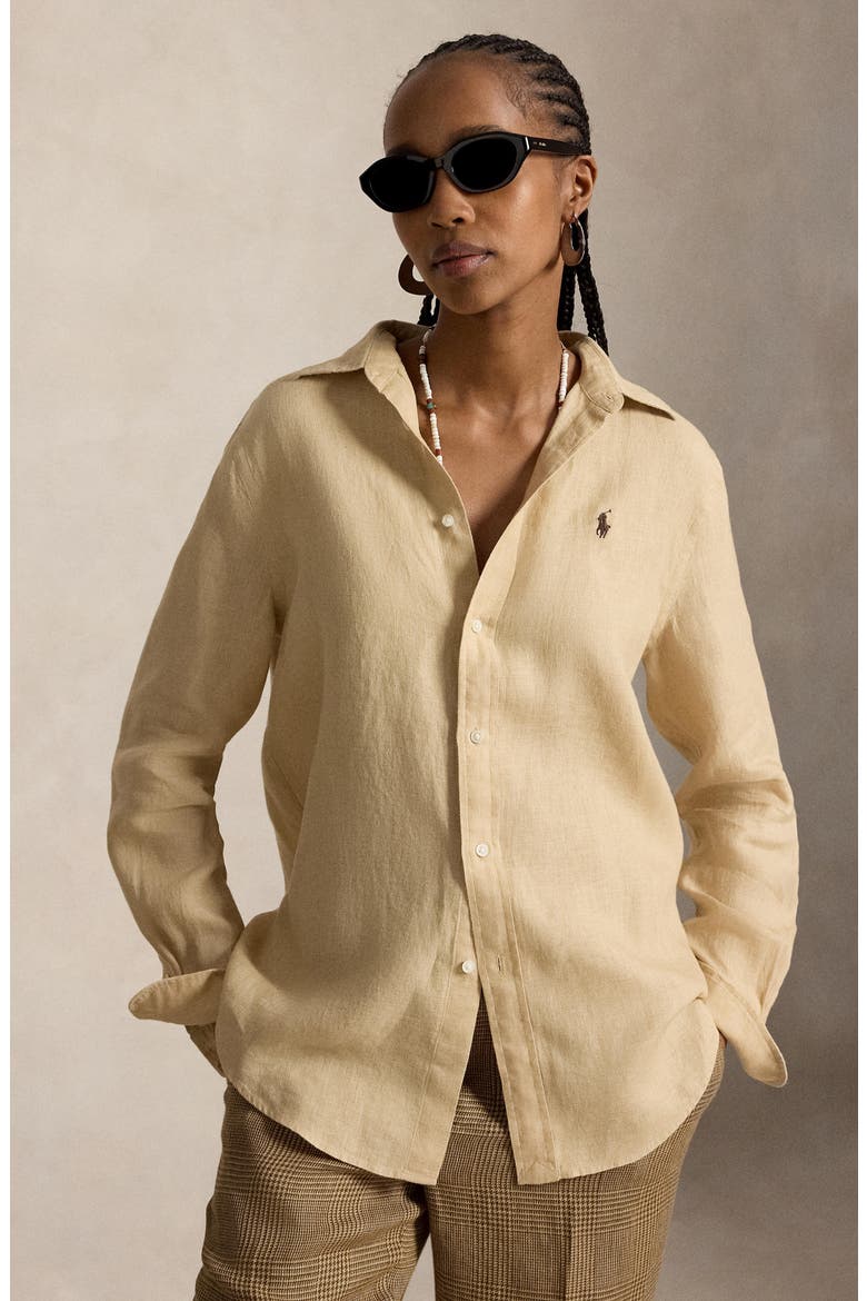 Classic Fit Linen Button-Up Shirt, Alternate, color, DUNE TAN