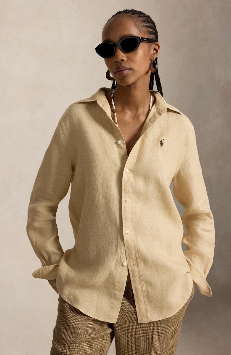 Polo Ralph Lauren Classic Fit Linen Button-Up Shirt, Alternate, color, Dune Tan