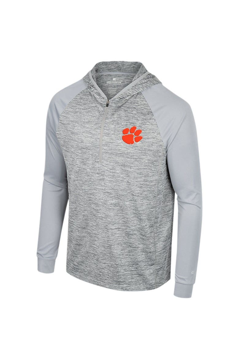 Men's Colosseum Gray Clemson Tigers Cybernetic Raglan Quarter-Zip Hooded Top, Alternate, color, Gray