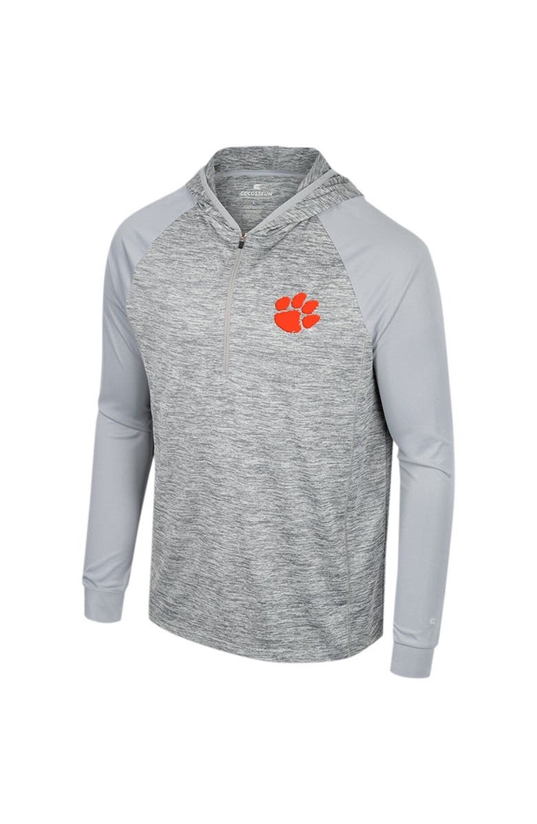 COLOSSEUM Men's Colosseum Gray Clemson Tigers Cybernetic Raglan Quarter-Zip Hooded Top, Alternate, color,