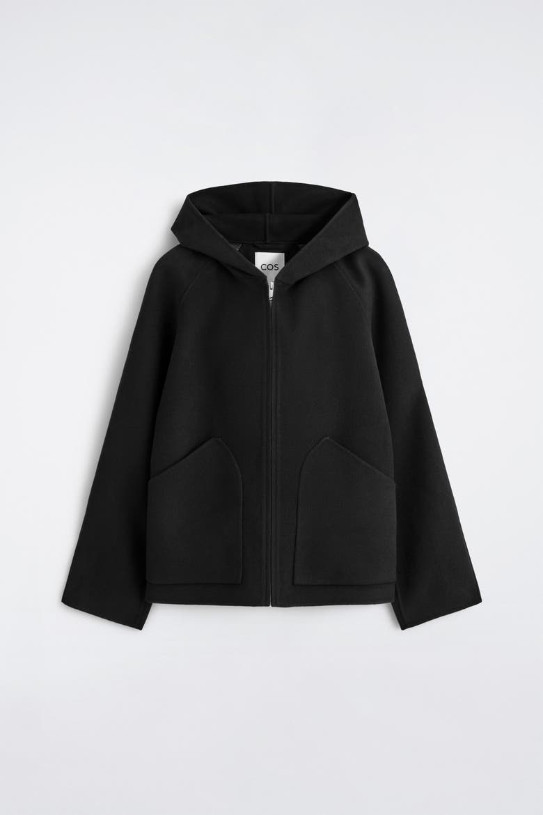 Double-Faced Wool Zip-Up Hoodie, Alternate, color, BLACK