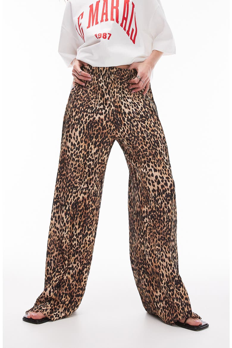 Animal Plissé Wide Leg Pants, Alternate, color, BROWN