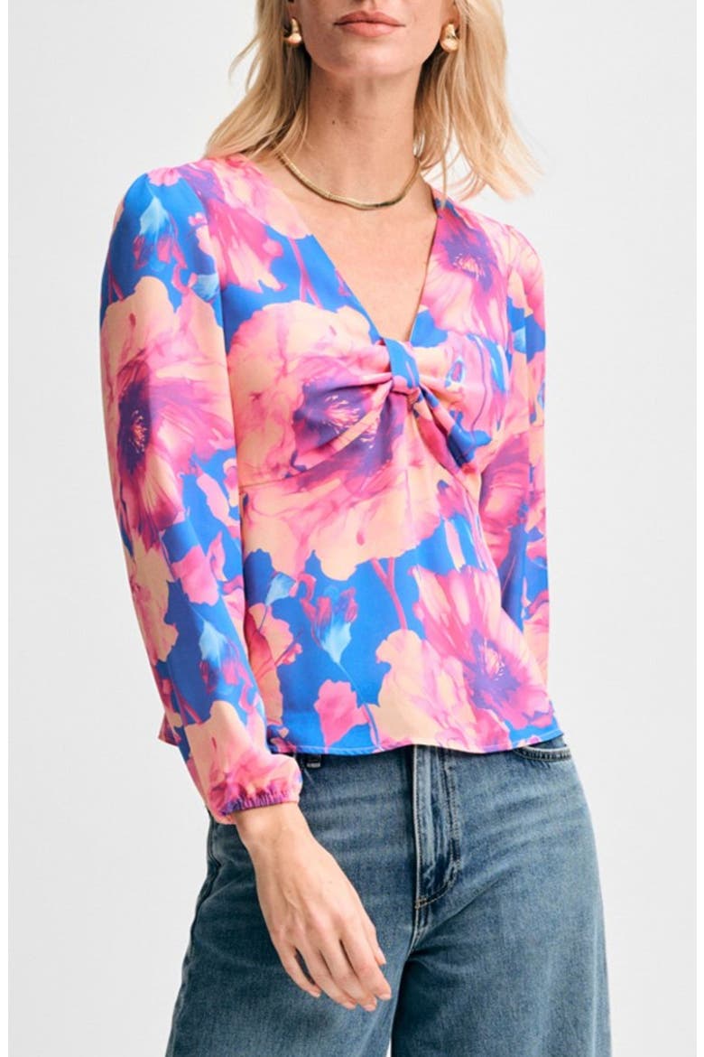 Knot Front Print Top, Main, color, BLUE MULTI