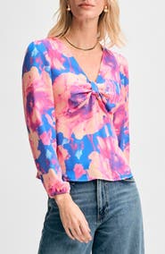 Isaac Mizrahi New York Knot Front Print Top