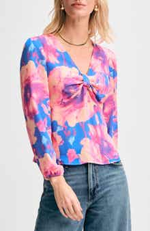 Isaac Mizrahi New York Knot Front Print Top