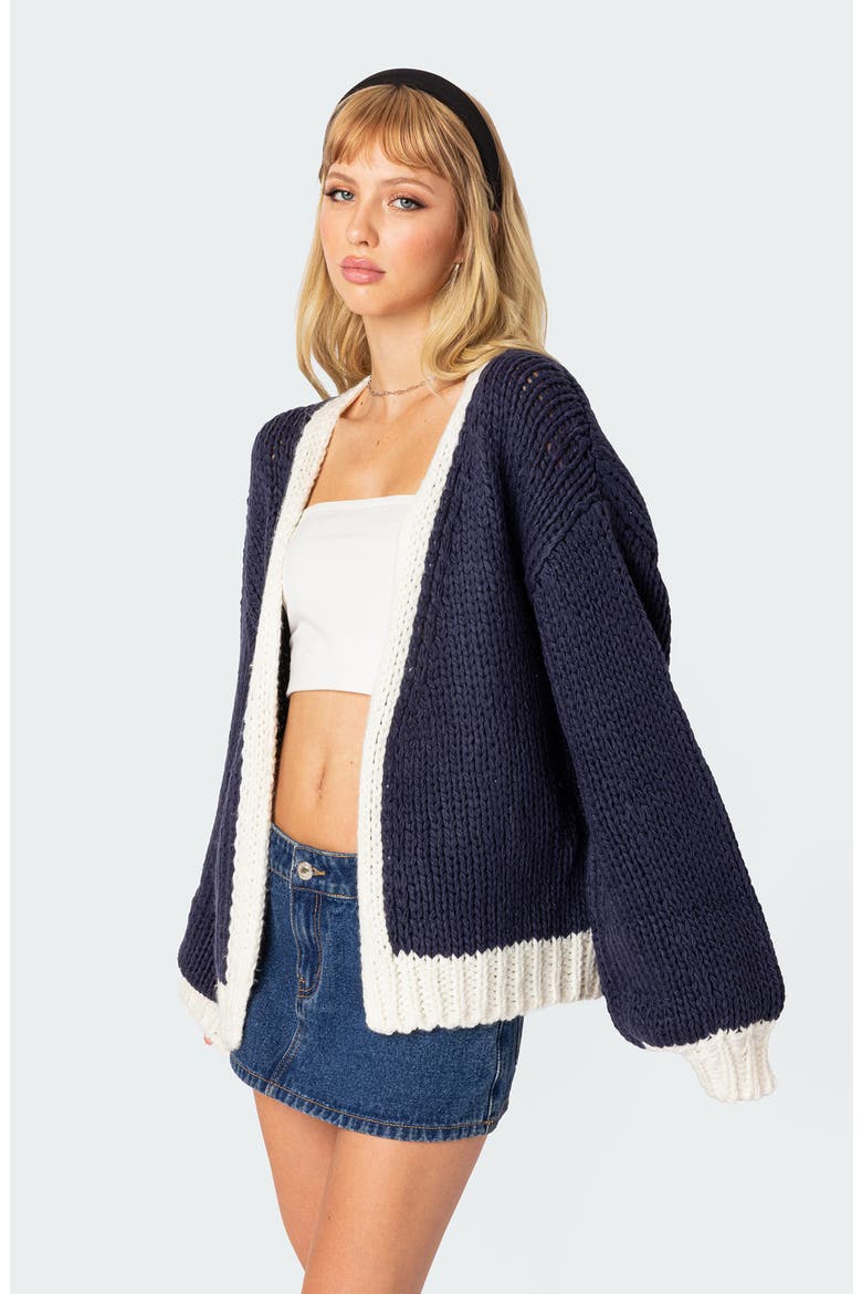 Colorblock Chunky Knit Cardigan, Alternate, color, NAVY