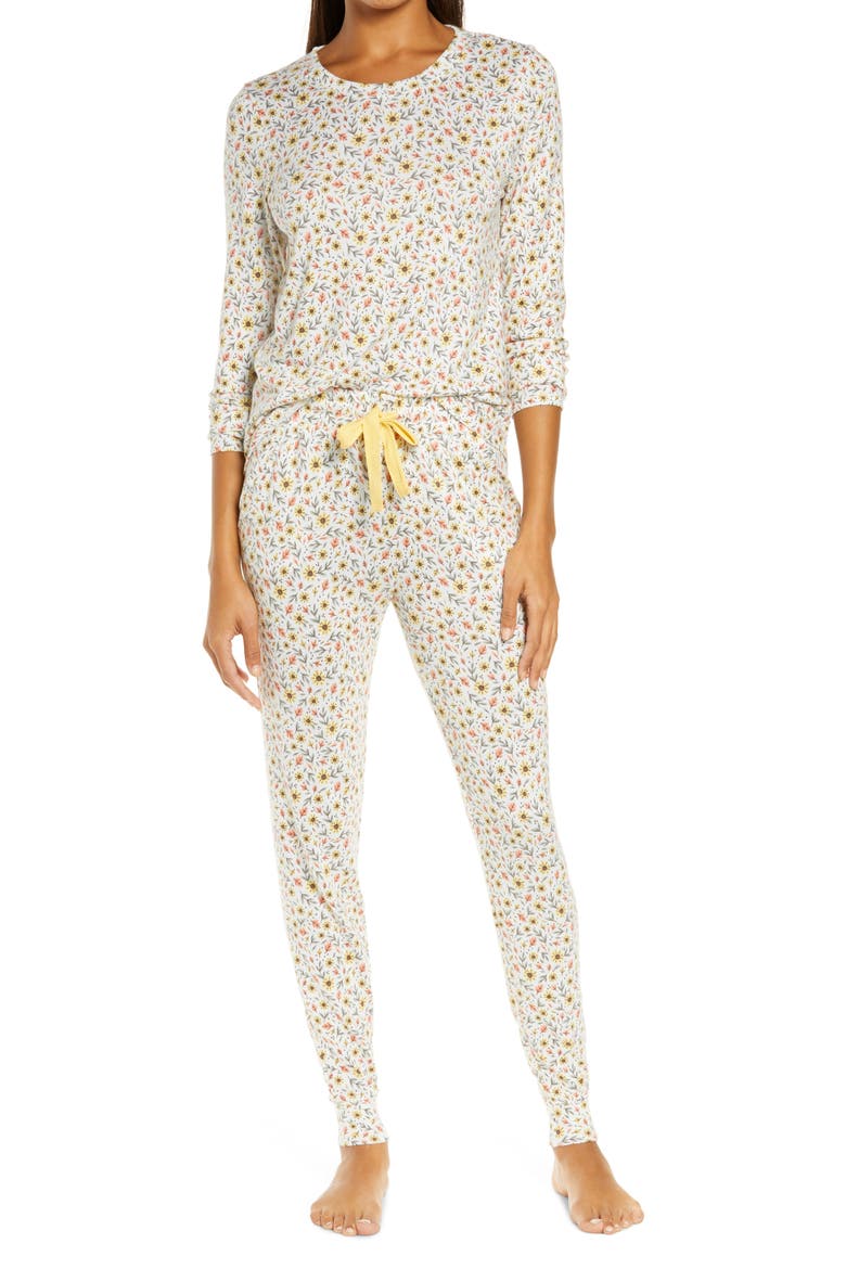 Crew Jogger Pajamas, Main, color, SUNFLOWER DITSY WHITE SD