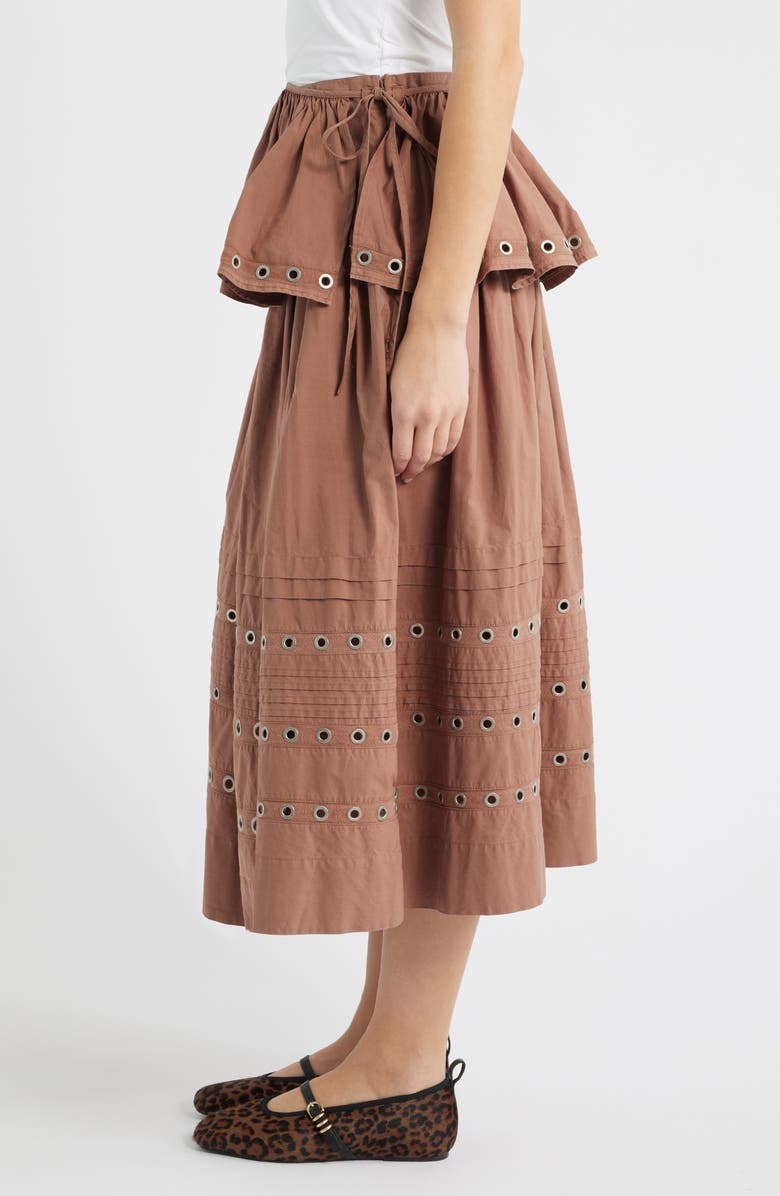 Damson Madder Anika Ruffle Grommet Organic Cotton Maxi Skirt, Alternate, color, Tan