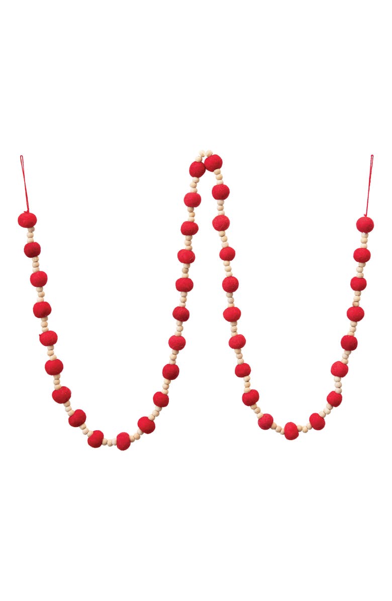 Storied Home Wool Felt Ball Garland with Wood Beads, Red, Main, color, 