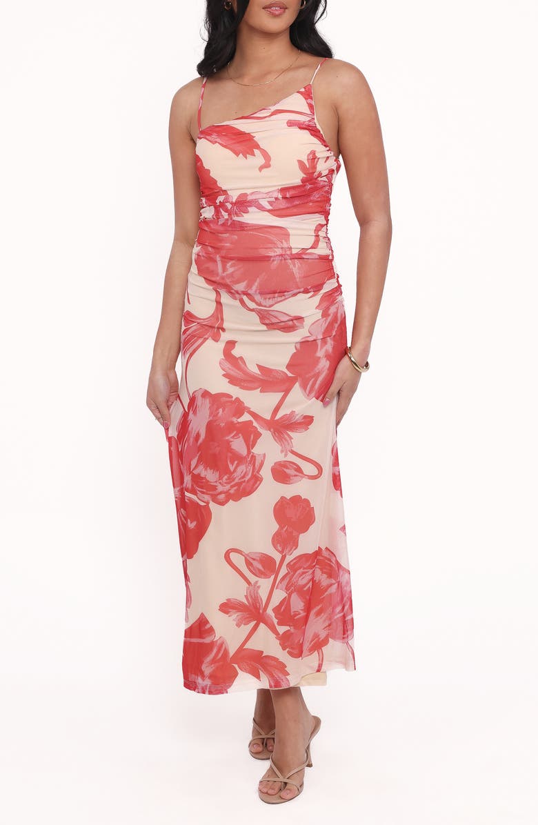 Petal & Pup Jasmine Floral Asymmetric Neck Dress, Main, color, Red Floral